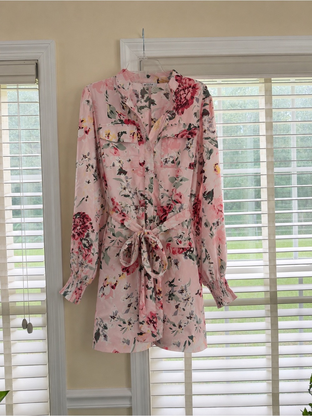 Fate Pink Floral Long-Sleeve Tie-Waist Shirt Dress